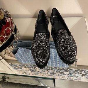 Stuart Weitzman Black Slip-On Shoes with Silver Accents
